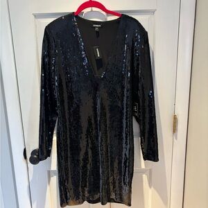 Express Black Sequin Little Black Dress NWT Size Large